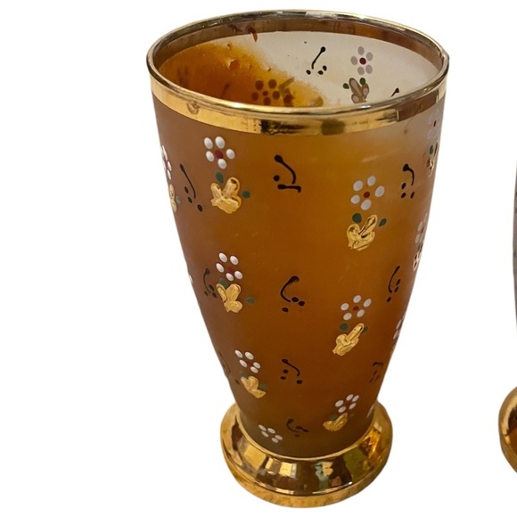 Vintage La Main Do'r Gold Gilt Enamel Hand Painted Pair Drinking Glasses - Picture 3 of 10